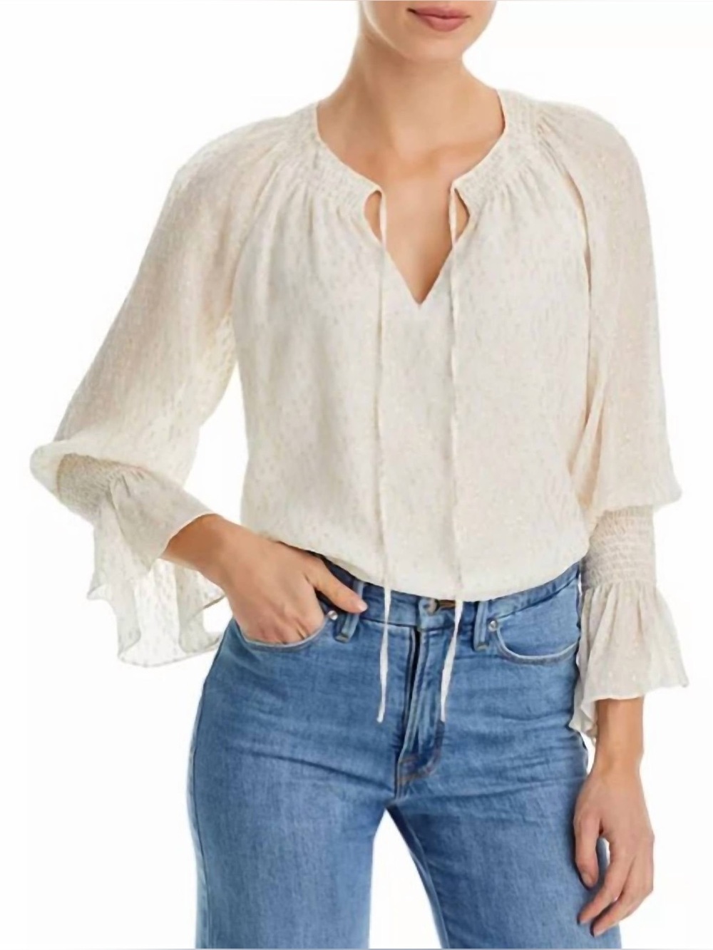 Ramy Brook - Faith Metallic Peasant Top Size Medium BNWT